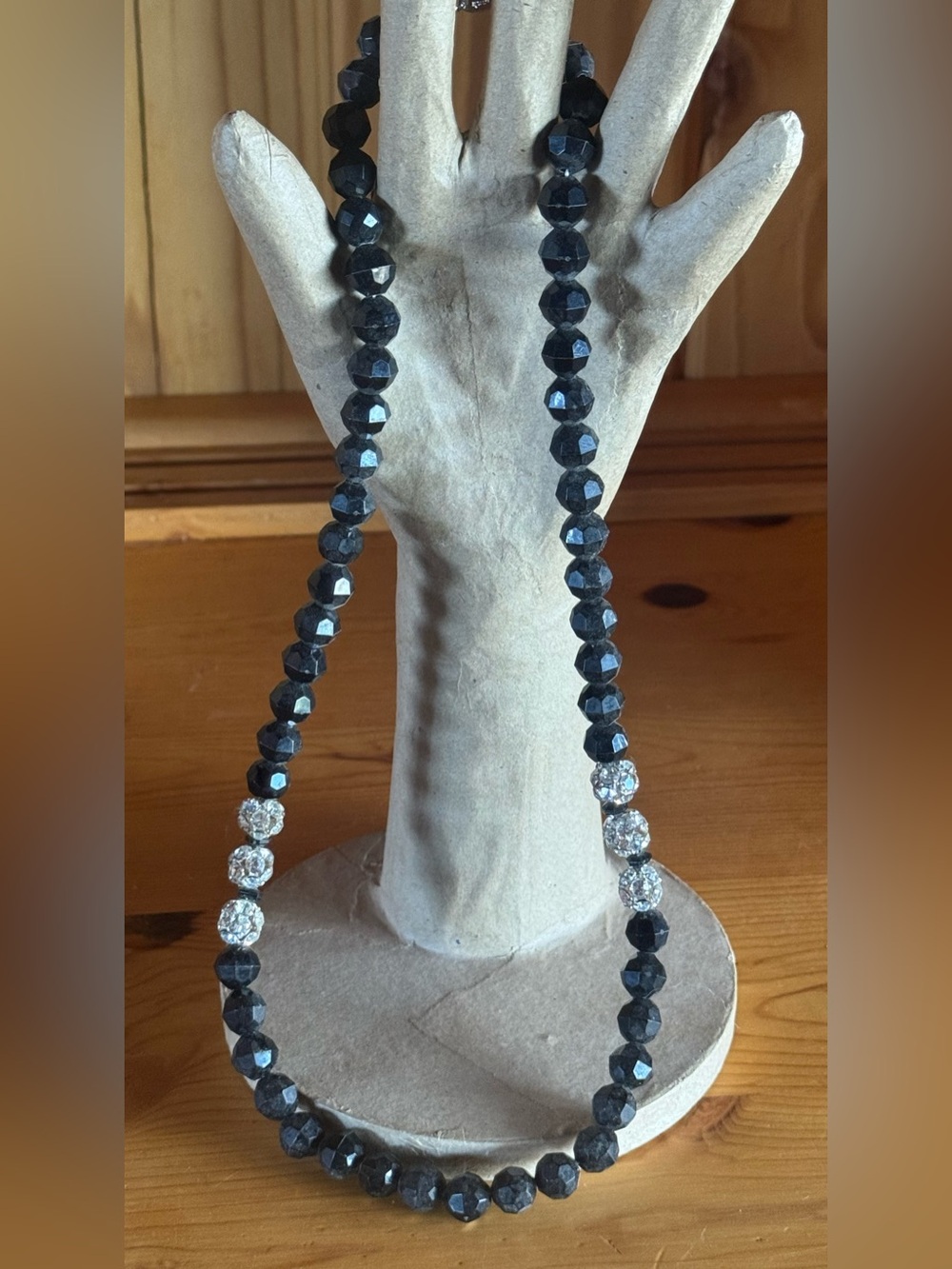 Vintage 1980s Beaded Black Faceted Rhinestone Joan’s Collectables Necklace!